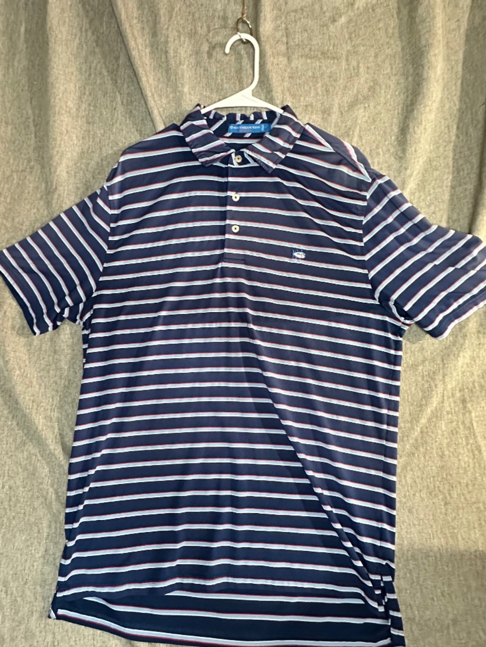 Southern Tide Size Large Blue Striped Short Sleeve Skipjack Polo Shirt L